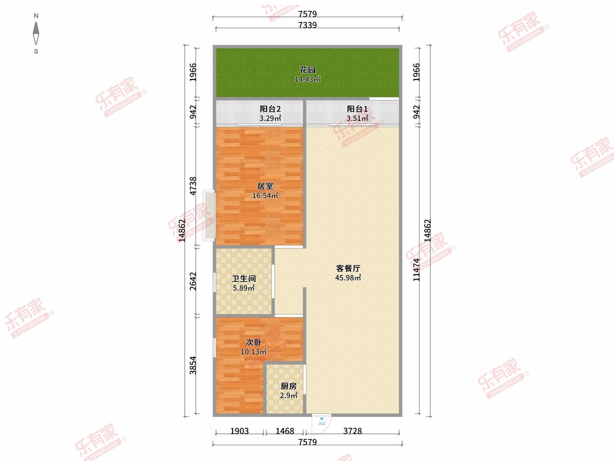 天地源·御湾雅墅 2房2厅1卫1厨2阳92.36m² 南