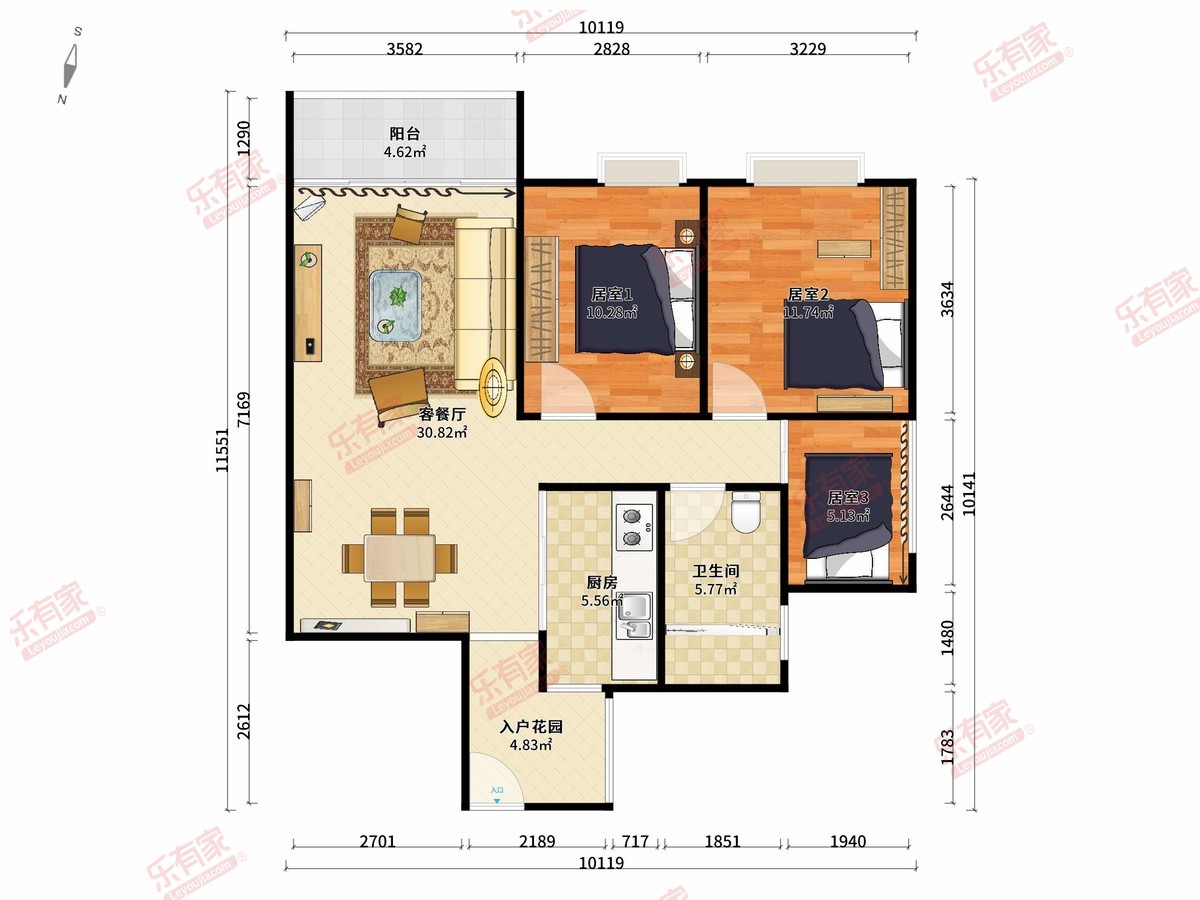 慧芝湖花园 3房2厅1卫 90.51㎡-东莞慧芝湖花园二手房