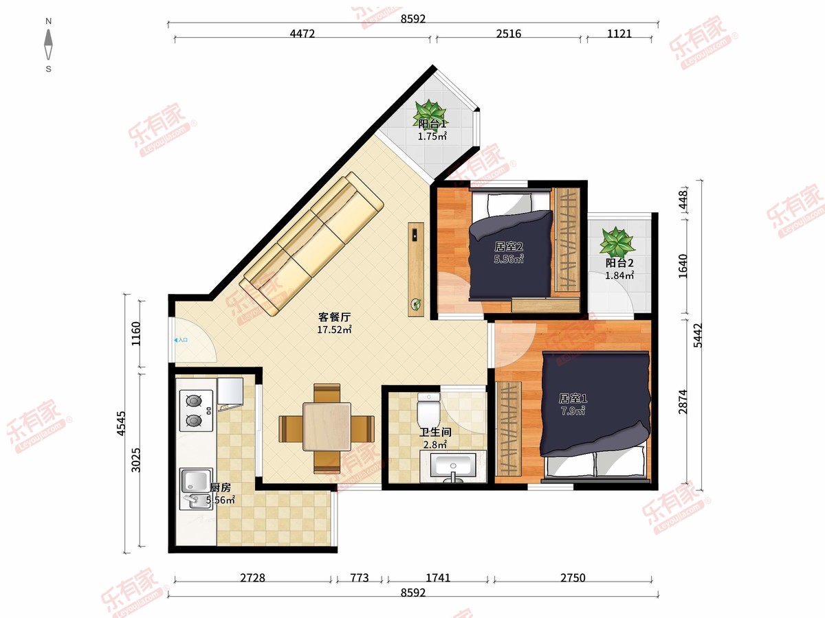 茂业城 西北 普装 1室 1厅 39.3m² 