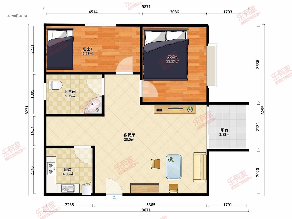 南洲名苑 2房2厅1卫 78㎡
