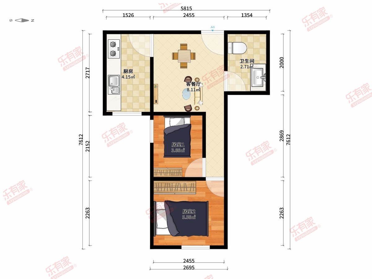 田心大厦 2房2厅1卫 39.01㎡