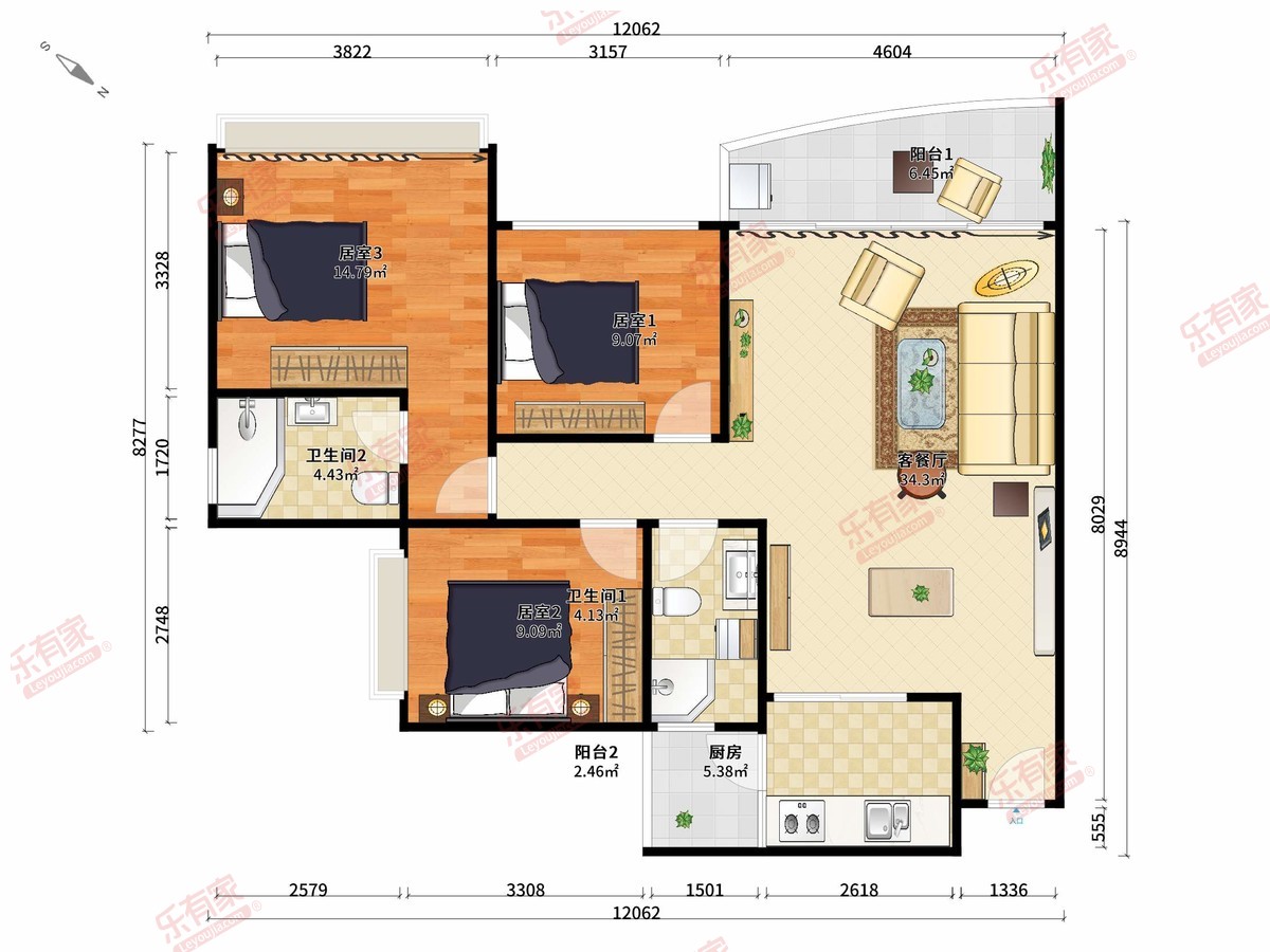骏景湾品峰 3房2厅2卫 118.09㎡