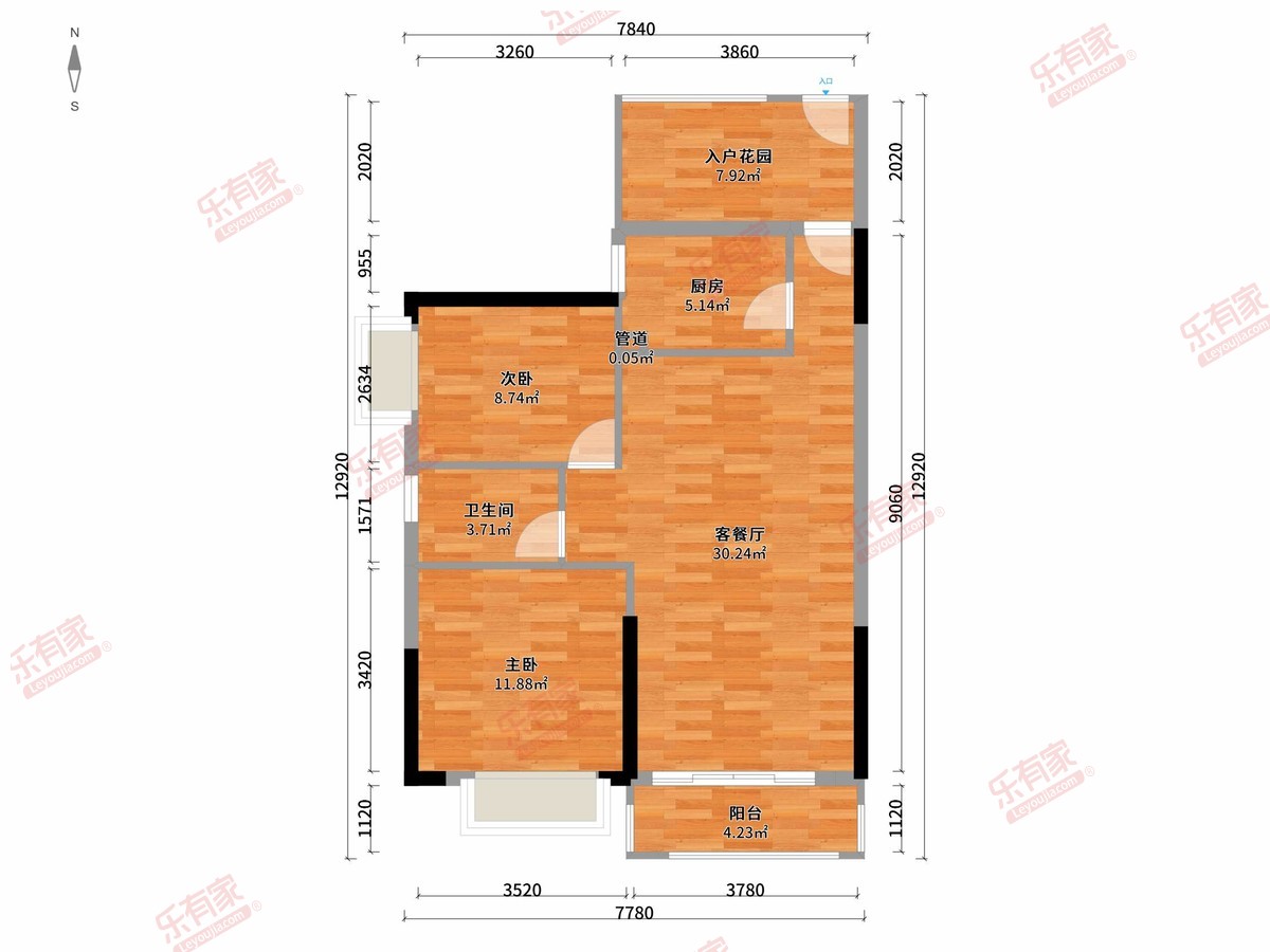 东莞富盈公馆 2房2厅1卫1厨1阳91.12m² 南