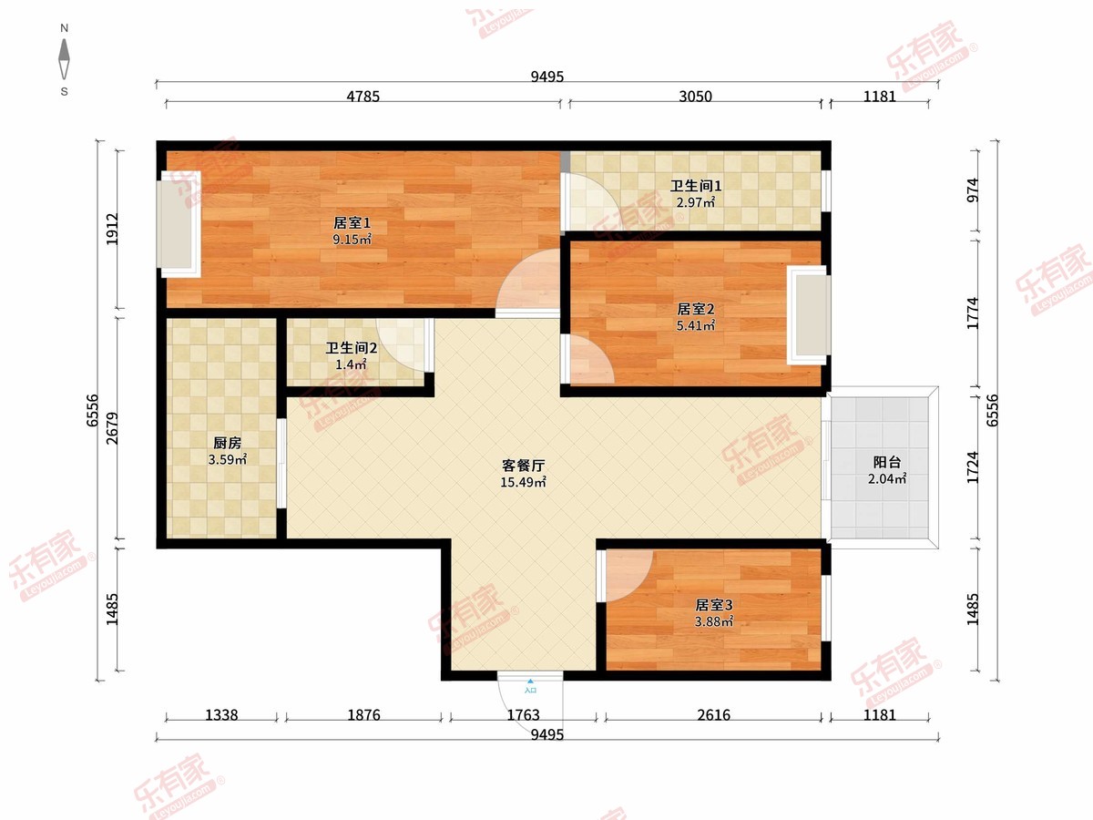 城市一号公馆 3房2厅2卫 90㎡-中山城市一号公馆租房