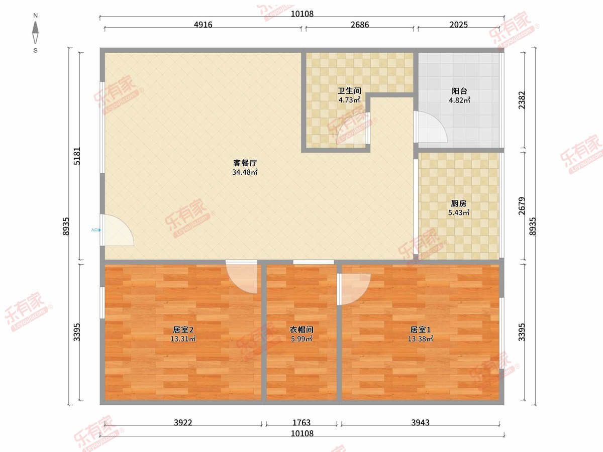 金碧花园 3房2厅1卫 100㎡