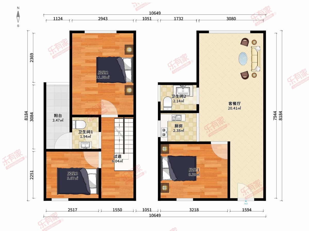 八佰麓居 3房2厅2卫 63.46㎡-江门八佰麓居租房