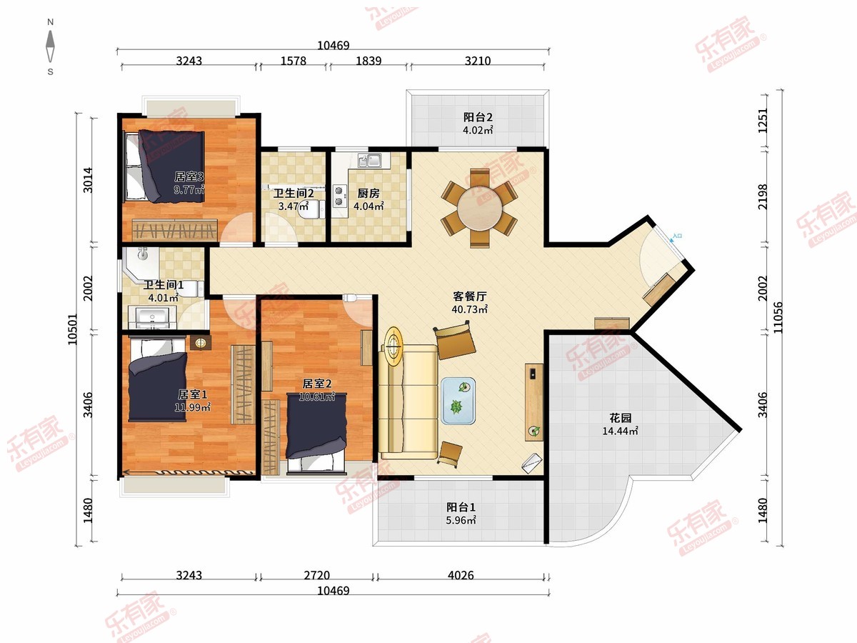 顺景壹号院 3房2厅2卫1厨2阳136.0m² 南北