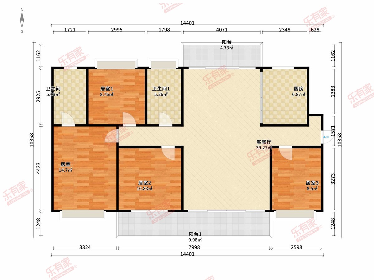 力高君熙府 4房2厅2卫1厨2阳117.0m² 南北