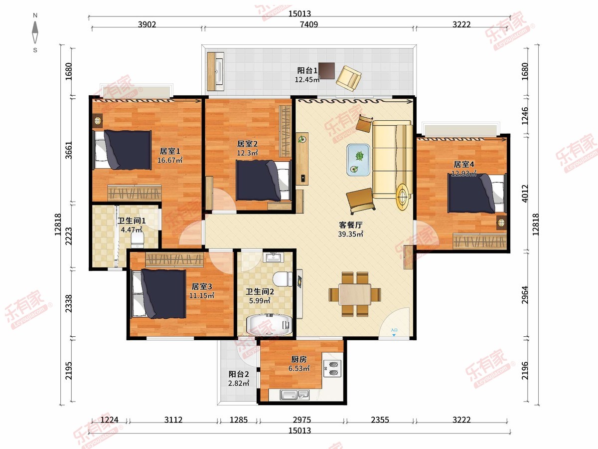 凤山水岸誉城 4房2厅2卫 126㎡