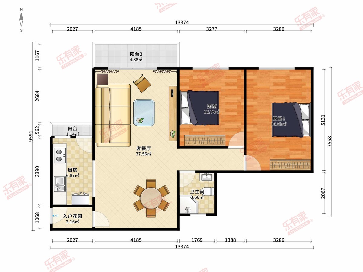 博澳城 2房2厅1卫1厨2阳89.0m² 南