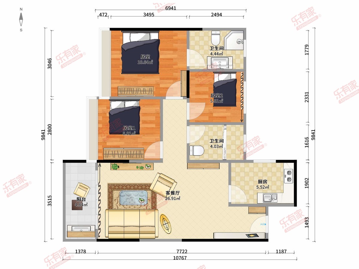 碧桂园骏鑫公馆 3房2厅2卫1厨1阳92.84m² 南