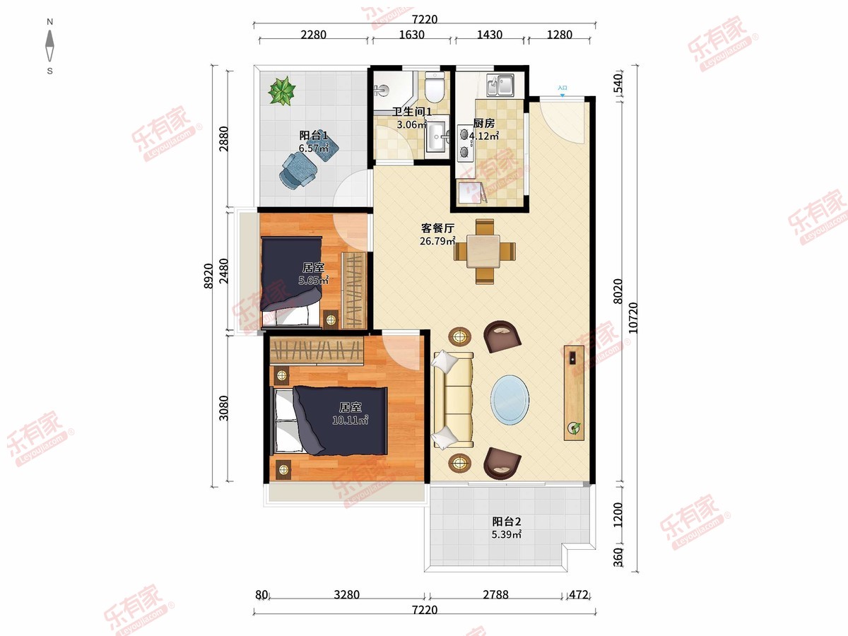 君华家园 2房2厅1卫1厨2阳79.0m² 南