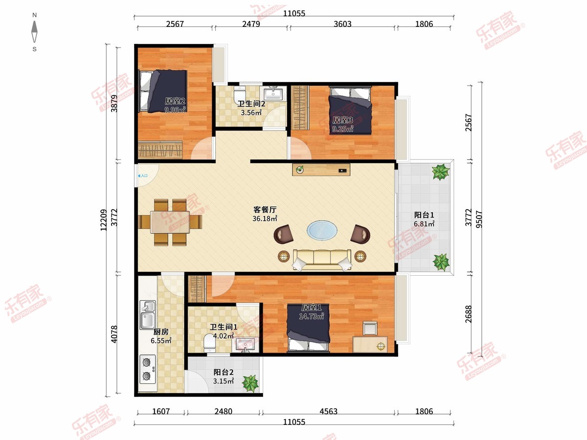 罗浮印象雅苑 3房2厅2卫1厨2阳116.0m² 南北 1