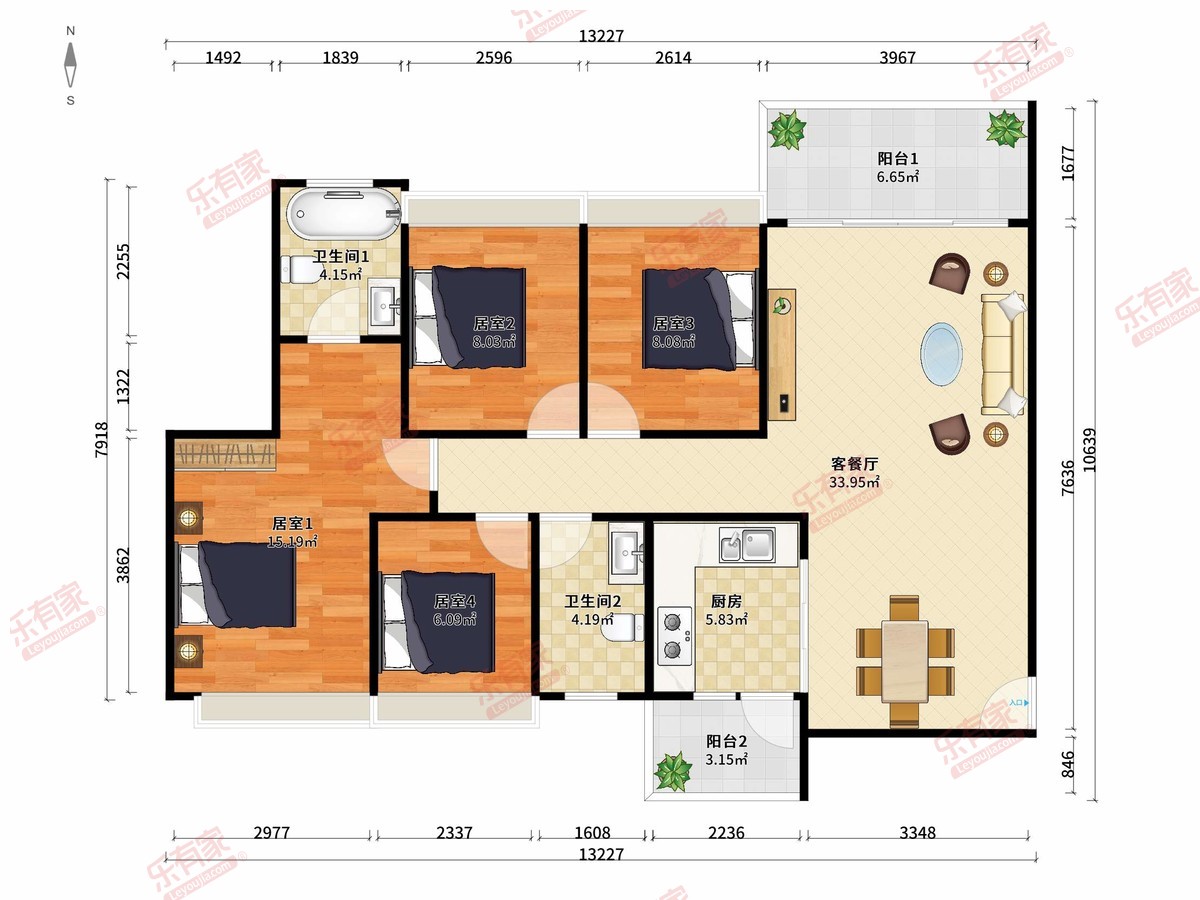罗浮印象雅苑 4房2厅2卫1厨2阳119.0m² 南北
