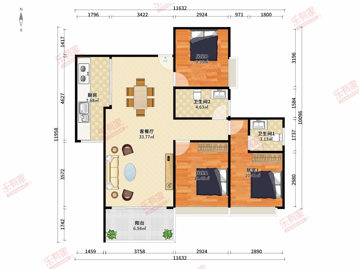 罗浮印象雅苑 3房2厅2卫1厨1阳109.0m² 南