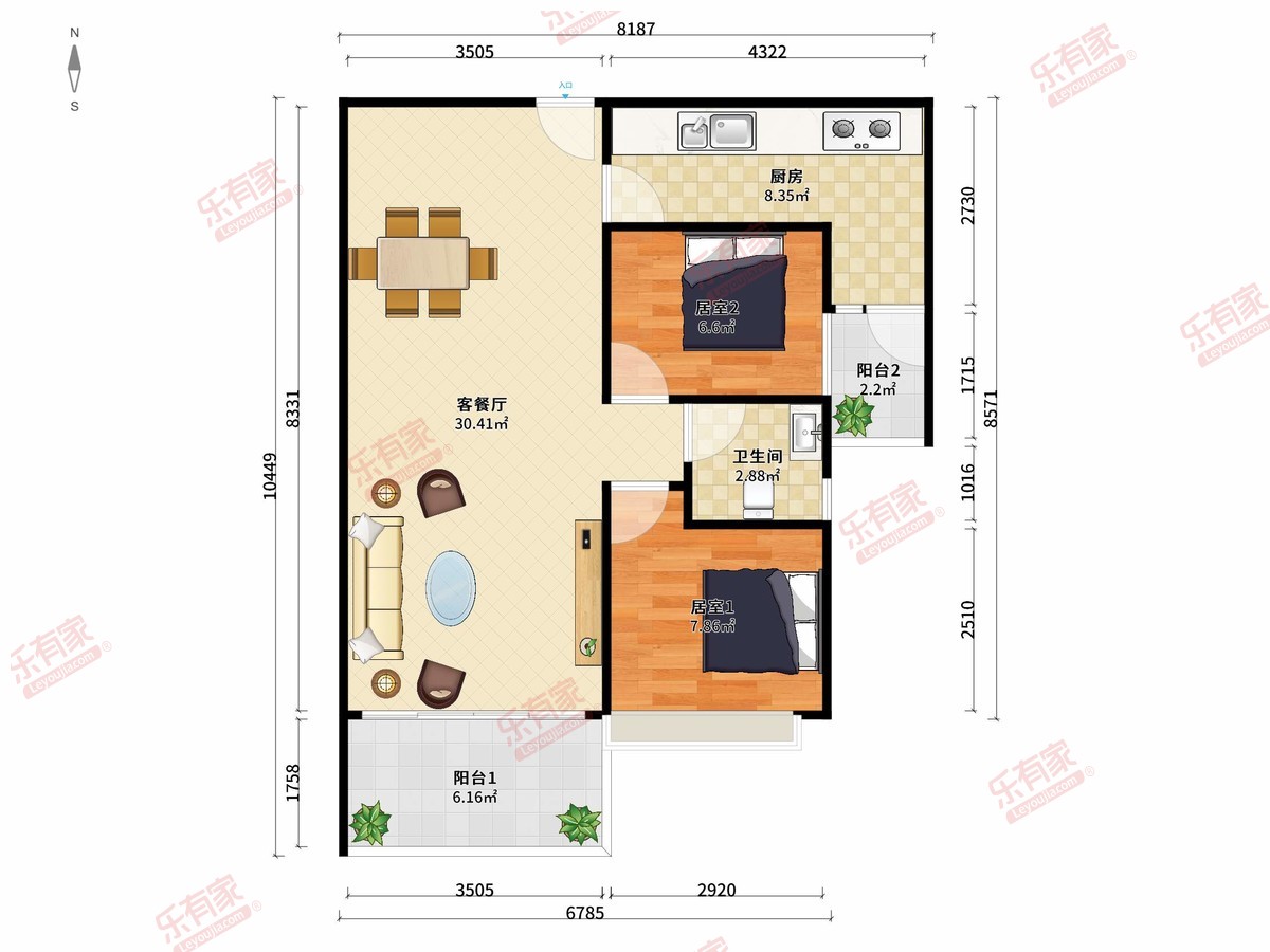 罗浮印象雅苑 2房2厅1卫1厨2阳79.0m² 南