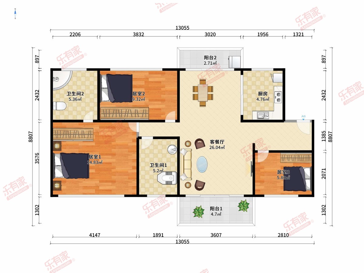 星锦苑 3房2厅2卫1厨2阳100.0m² 南北