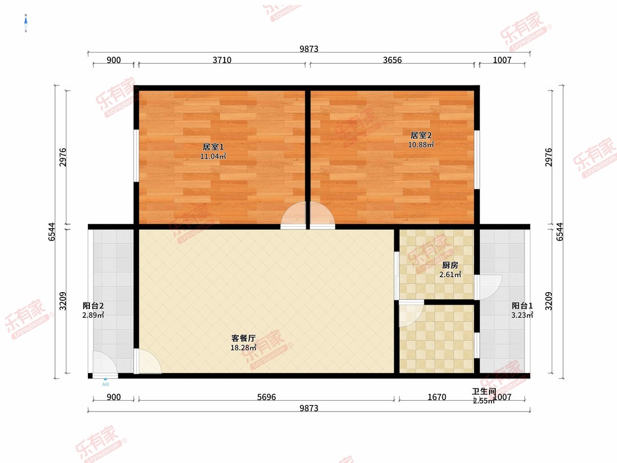 吉顺楼 2房2厅1卫1厨2阳63.81m² 南