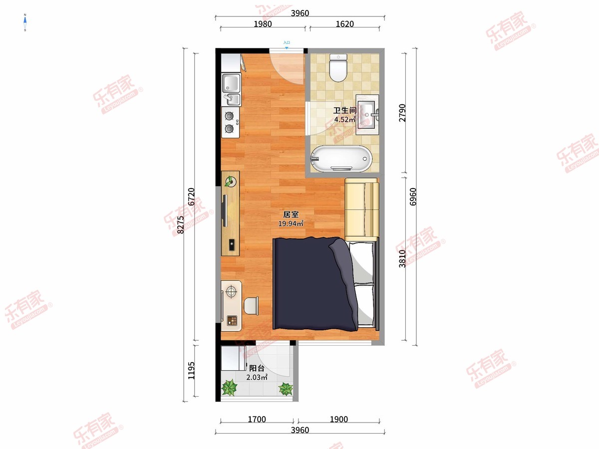 会展湾水岸 1房0厅1卫0厨1阳34.0m² 北