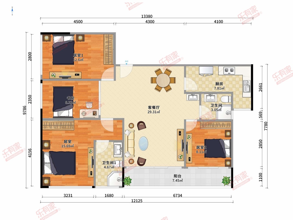 会展湾水岸 4房2厅2卫1厨1阳124.0m² 南