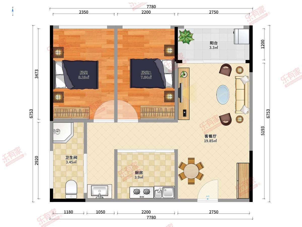 会展湾水岸 1房2厅1卫 60㎡