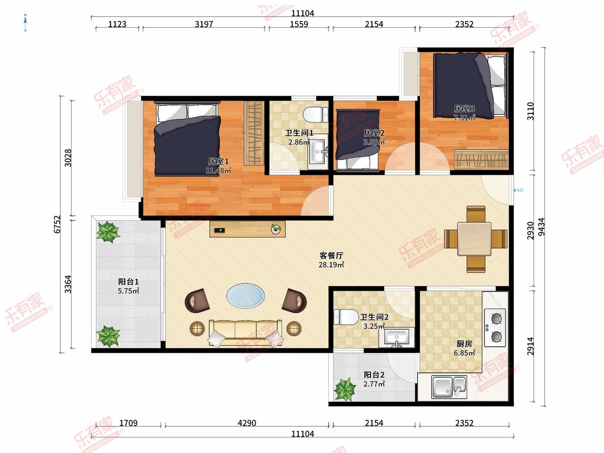 罗浮印象雅苑 3房2厅2卫1厨2阳90.0m² 南