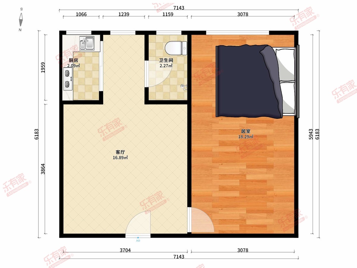 怡景苑南精装1室1厅50m²