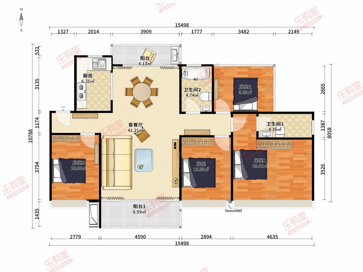 富雅水岸 4房2厅2卫1厨2阳118.0m² 南北 1