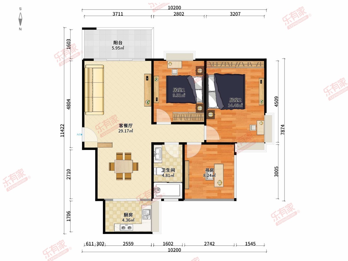 骏威骏雅府 3房2厅1卫1厨1阳85.81m² 南