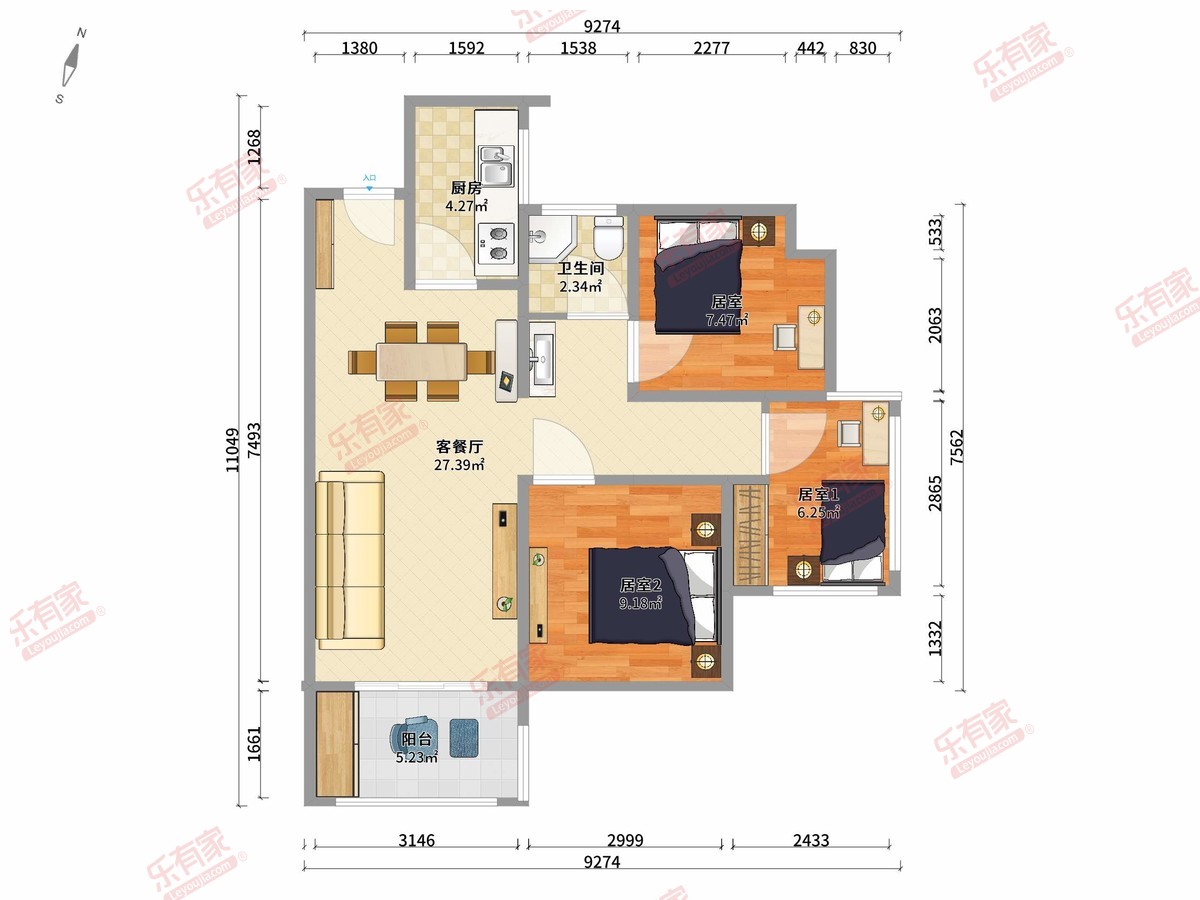 华发水岸居 3房2厅1卫1厨1阳80.0m² 东南