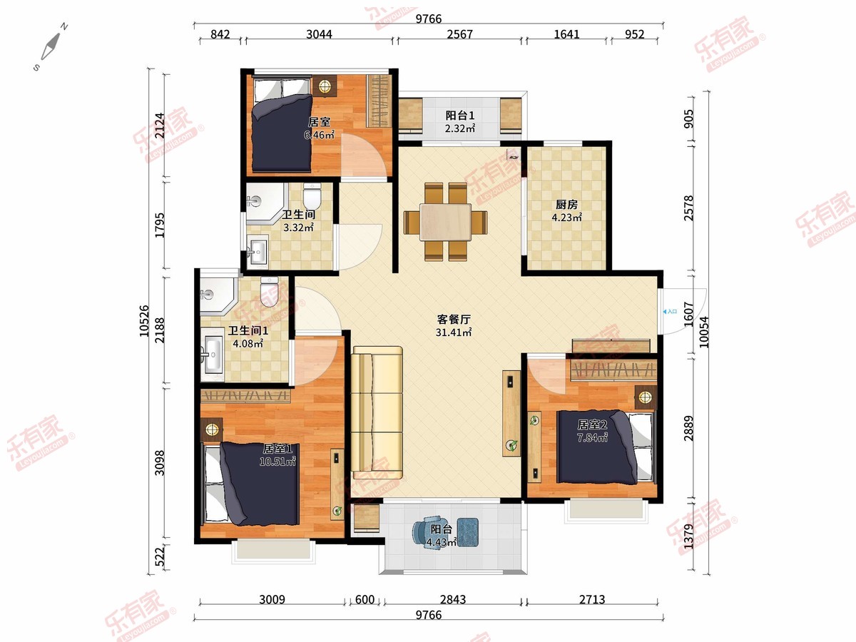 粤海拾桂府 3房2厅2卫1厨2阳93.0m² 东南