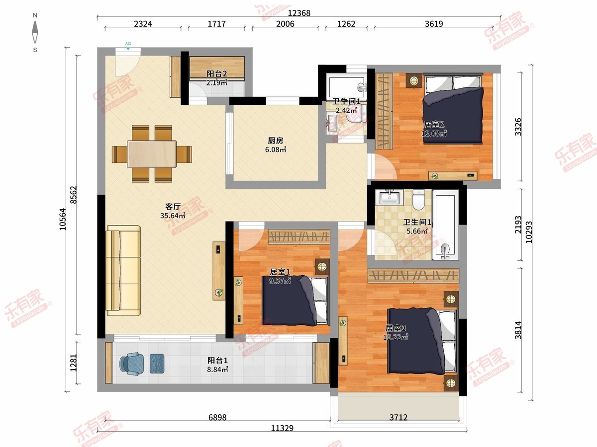 岐雅居 3房1厅2卫1厨2阳99.0m² 南