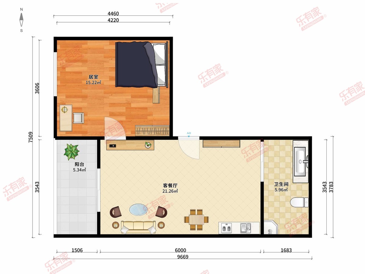 华润置地笋岗中心 1房2厅1卫0厨1阳49.0m² 东