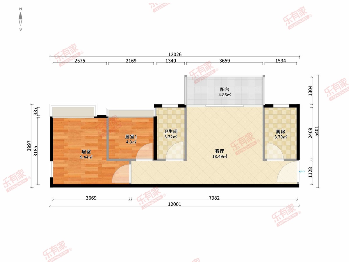 方圆月岛首府 2房1厅1卫1厨1阳 56m²