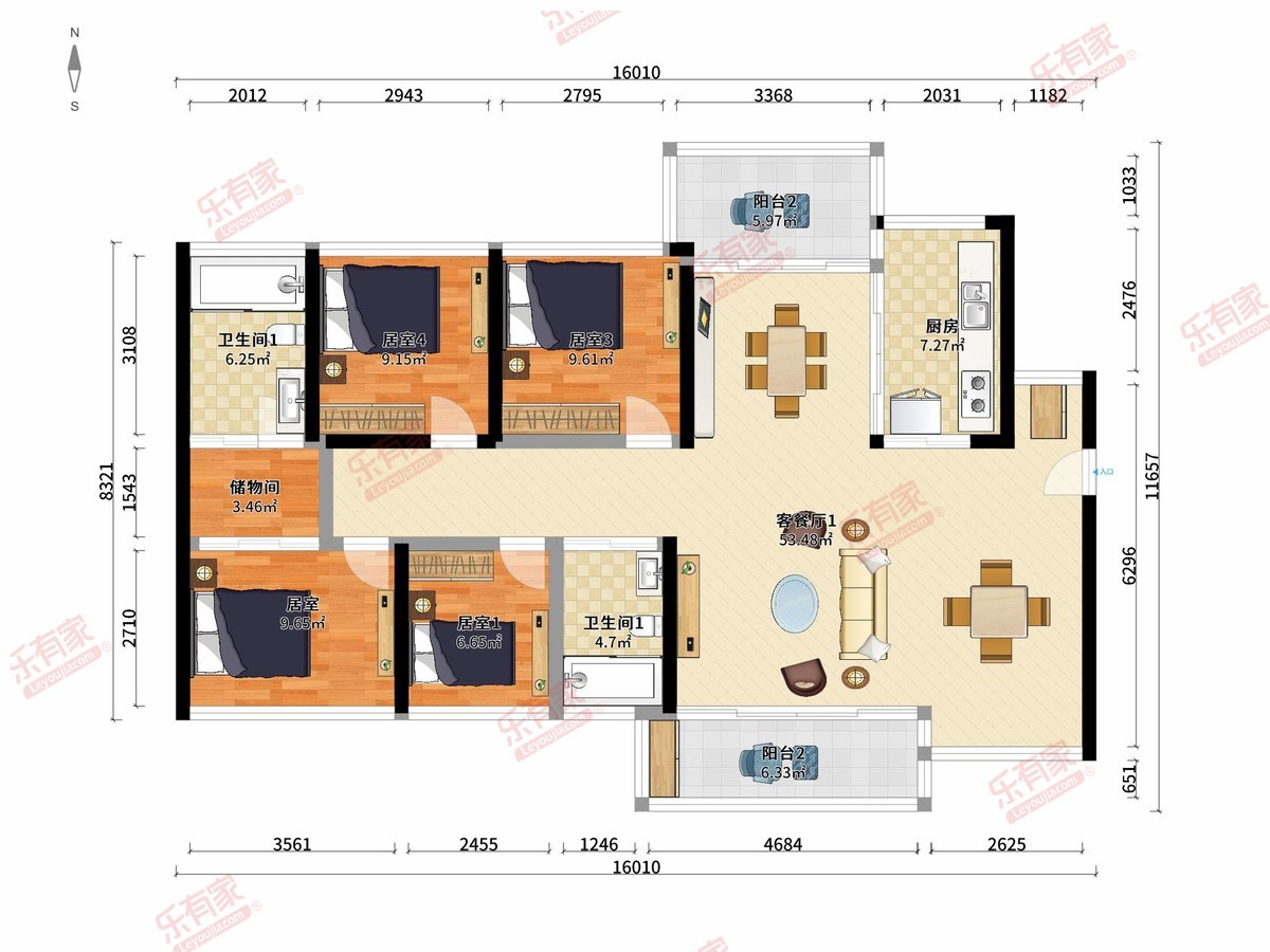 盛璟润府 5房2厅2卫1厨2阳142.34m² 南