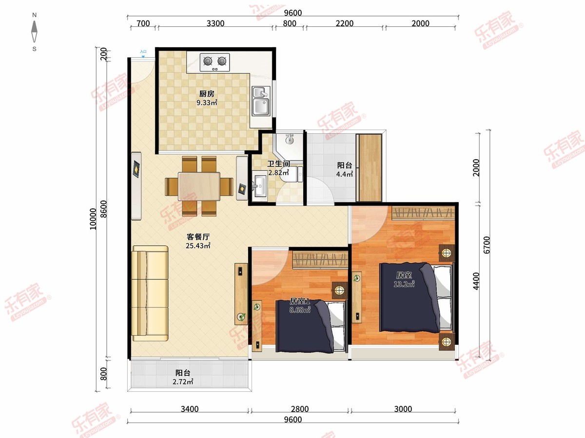 招商·依山华府 2房2厅1卫1厨2阳80.0m² 南