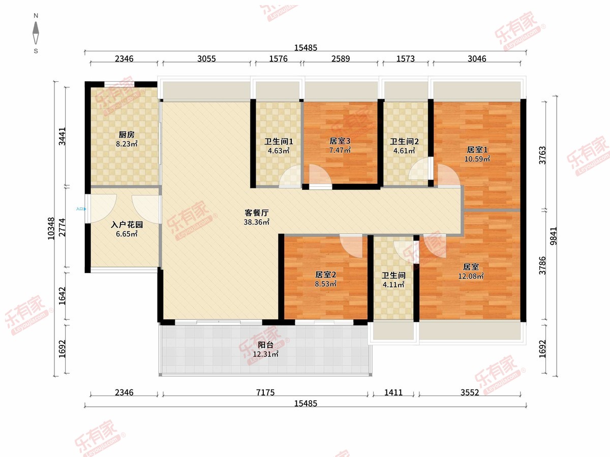 方圆月岛首府 4房2厅3卫1厨1阳 142.0m² 南北