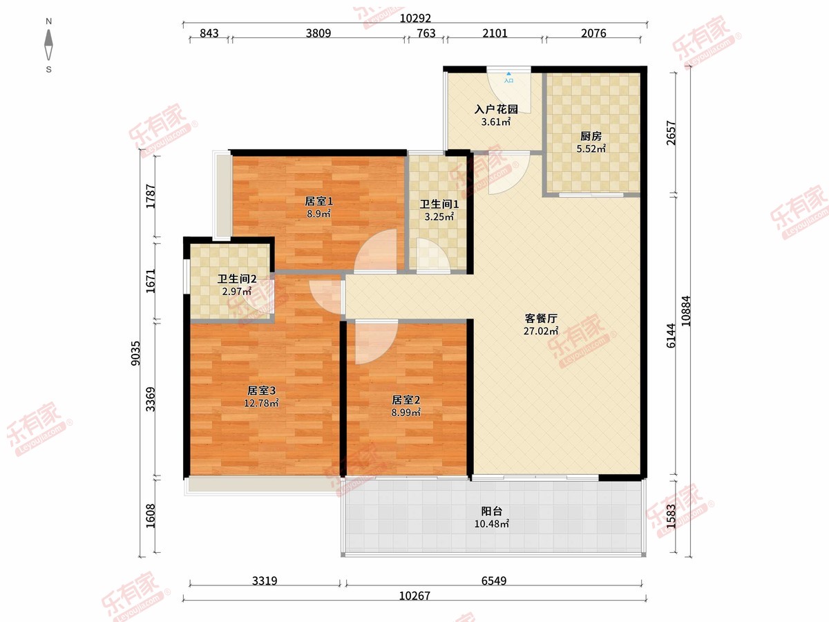 方圆月岛首府 3房2厅2卫1厨1阳 104.0m²南