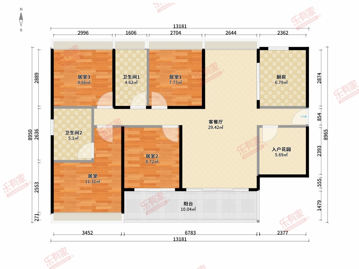 方圆月岛首府 4+1房2厅2卫1厨1阳 128.0m² 南北