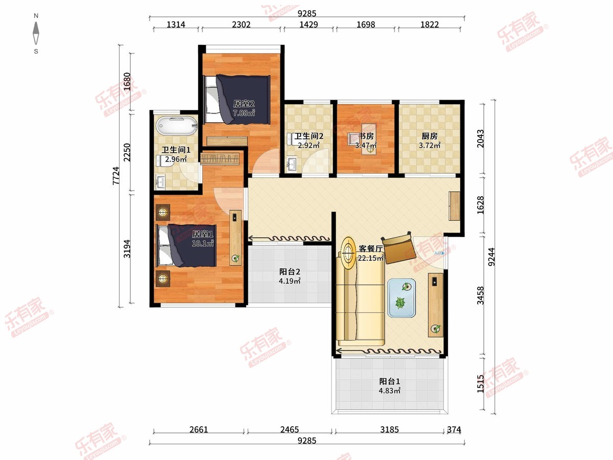 利德悦府 3房2厅2卫1厨2阳94.0m² 南