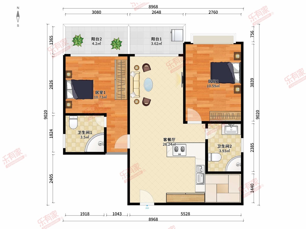 大信活力城沙溪店 2房2厅2卫0厨2阳79.0m² 南