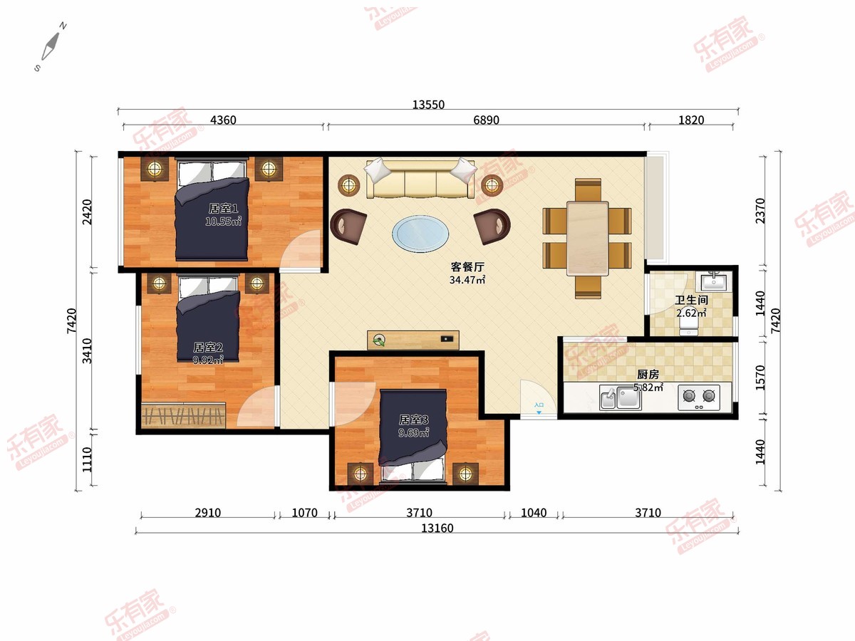 富盛苑 3房2厅1卫 89.41㎡