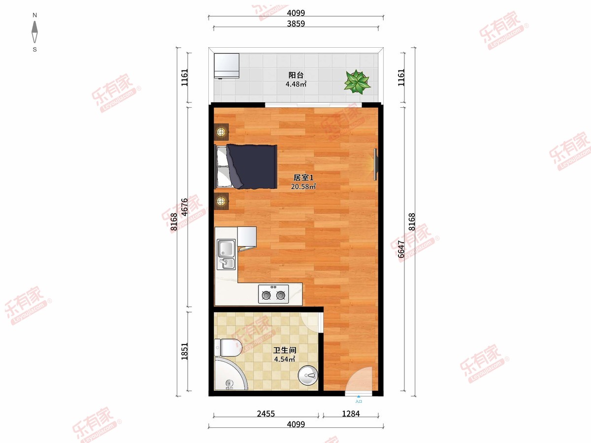 大信活力城沙溪店 1房0厅1卫0厨1阳37.0m² 北