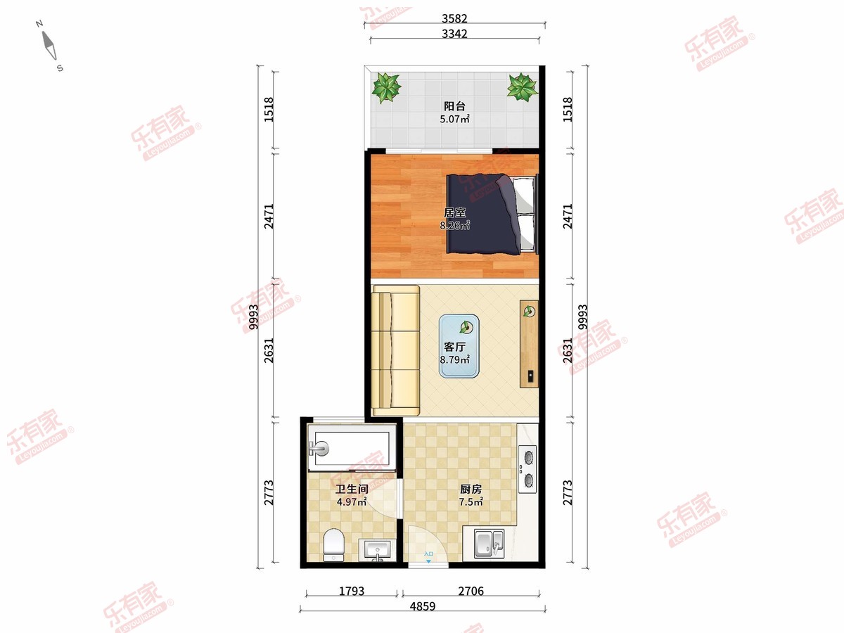 罗浮上善公馆 1房1厅1卫1厨1阳41.0m² 南