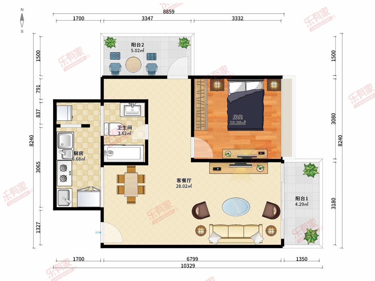 玉兰花园 1房2厅1卫1厨2阳70.0m² 东