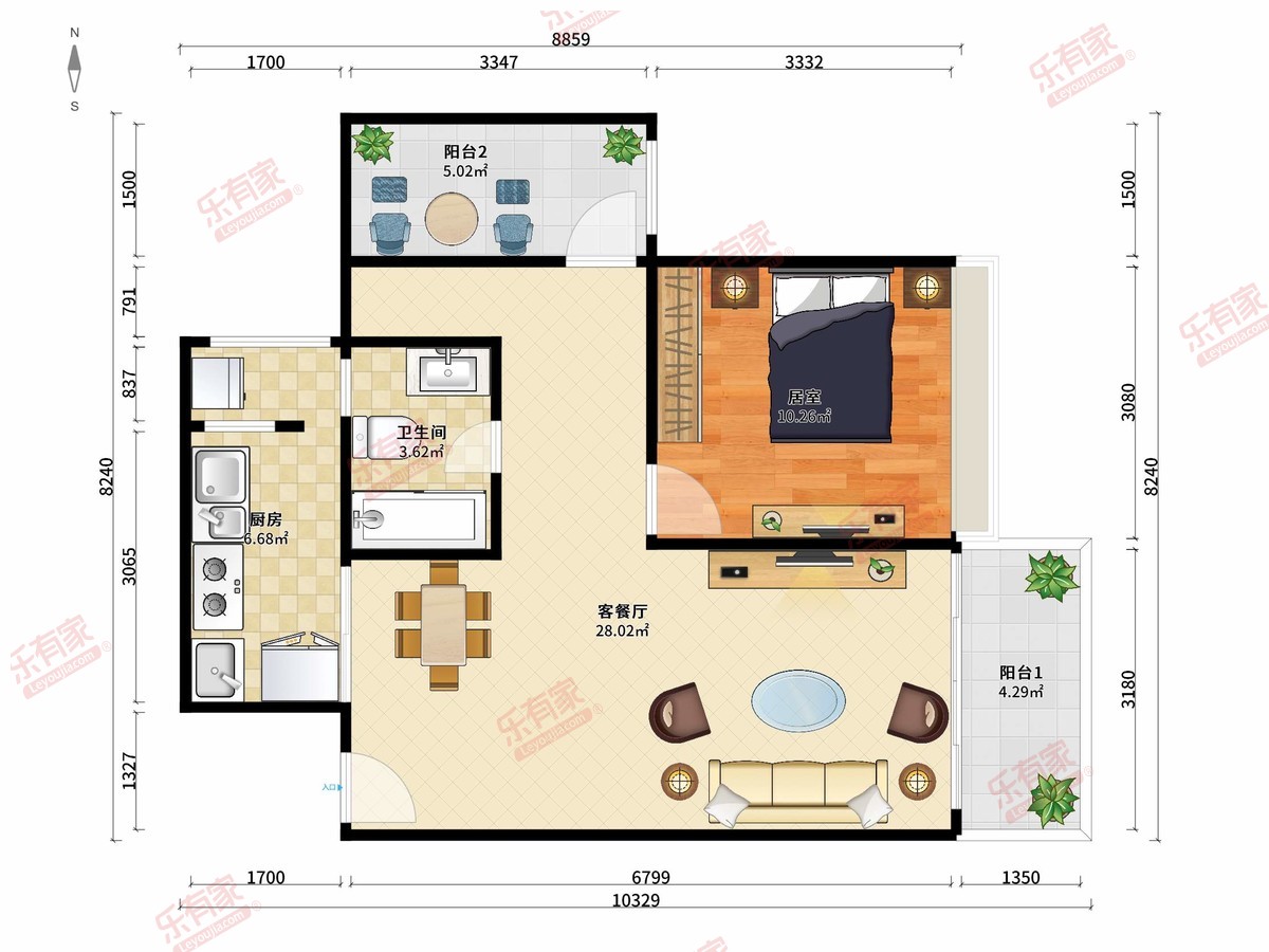玉兰花园 1房2厅1卫1厨2阳70.0m² 东 1