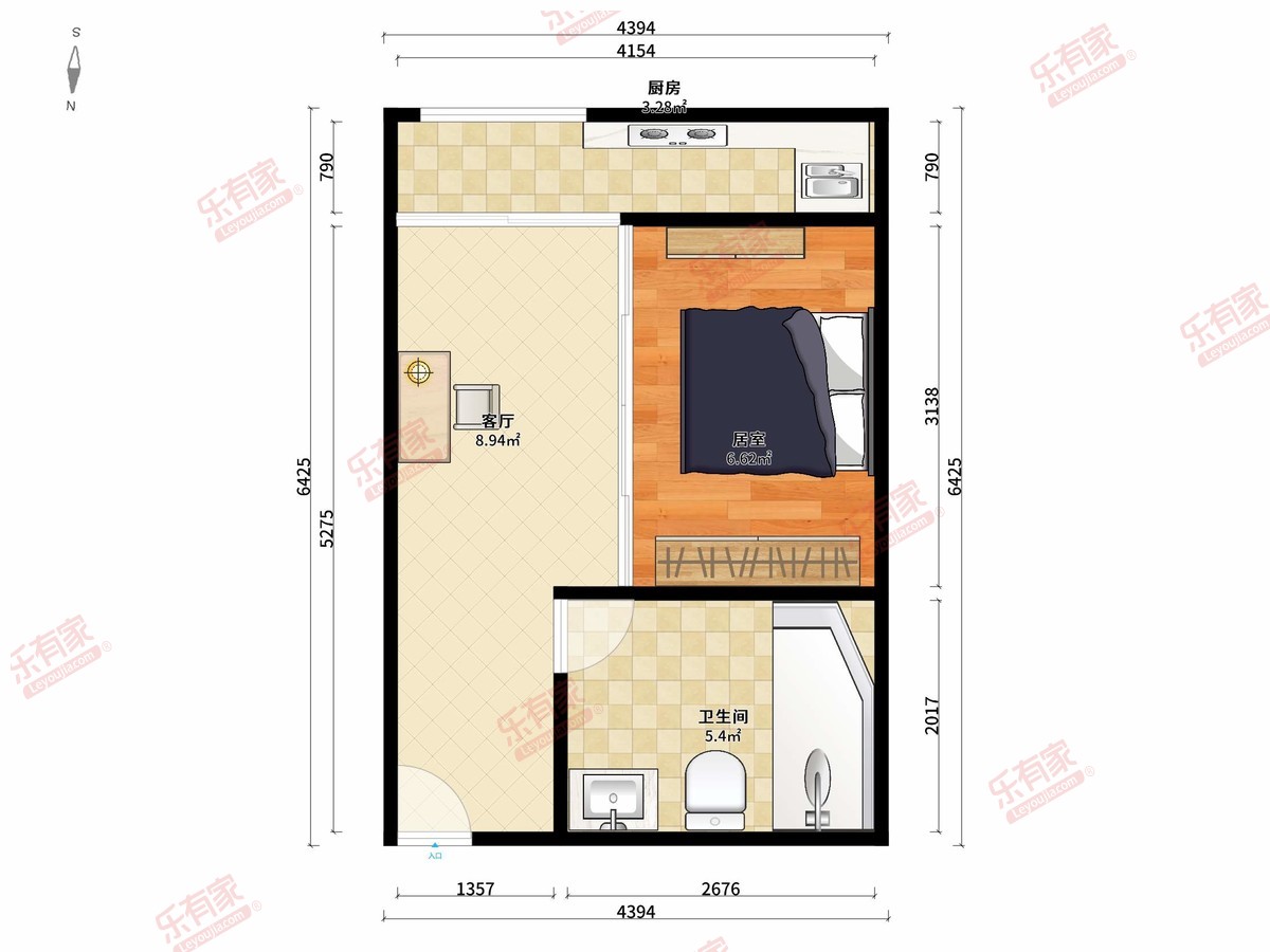 鸟巢美誉 1房0厅1卫 32.65㎡