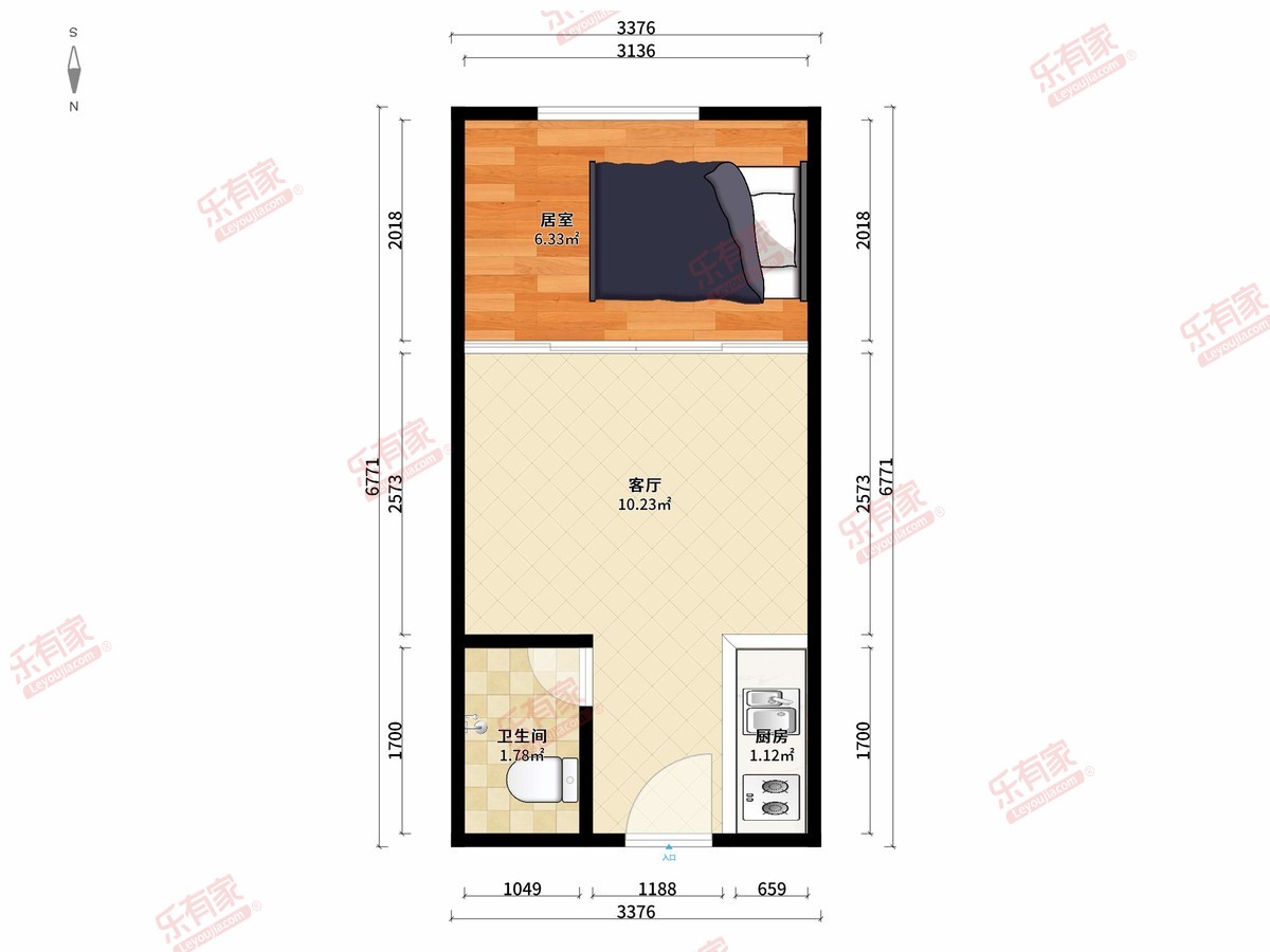 新光里二街，南，普装1室0厅22m²