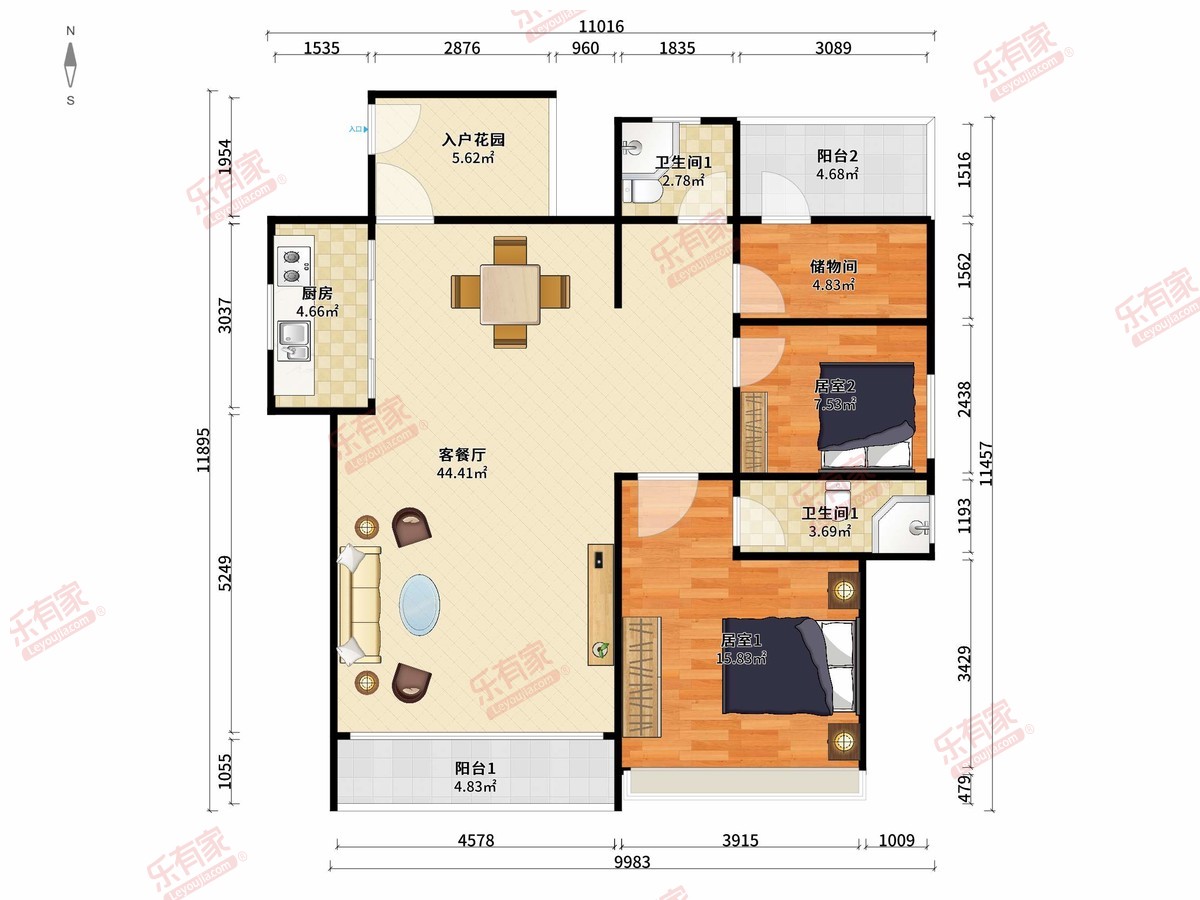 华发生态园 3房2厅2卫1厨2阳120.0m² 南