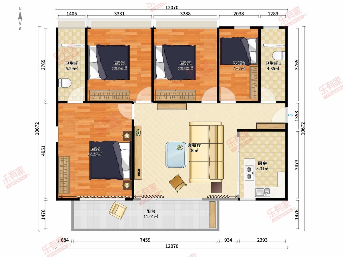 荣望熙园 4房2厅2卫1厨1阳112.0m² 东南